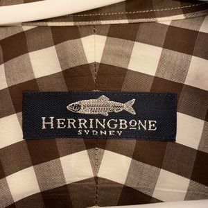 Men’s herringbone dress shirt white & brown